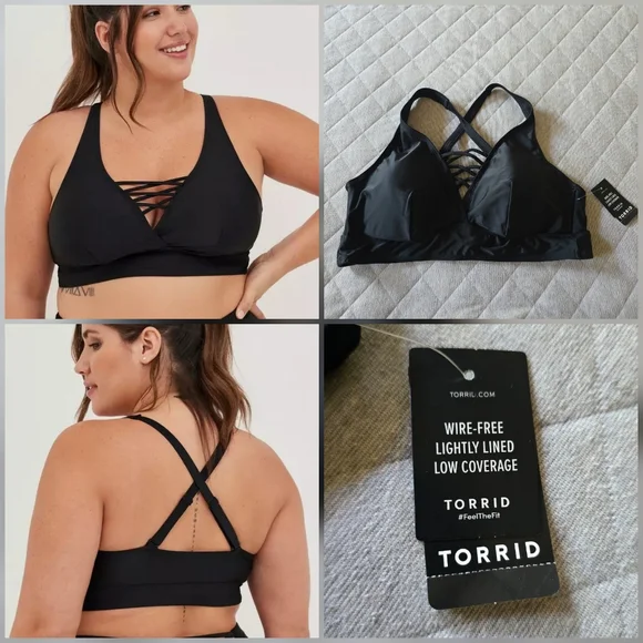 Torrid Black Wireless XO Triangle Swim Top Size 1 NWT - Picture 1 of 9